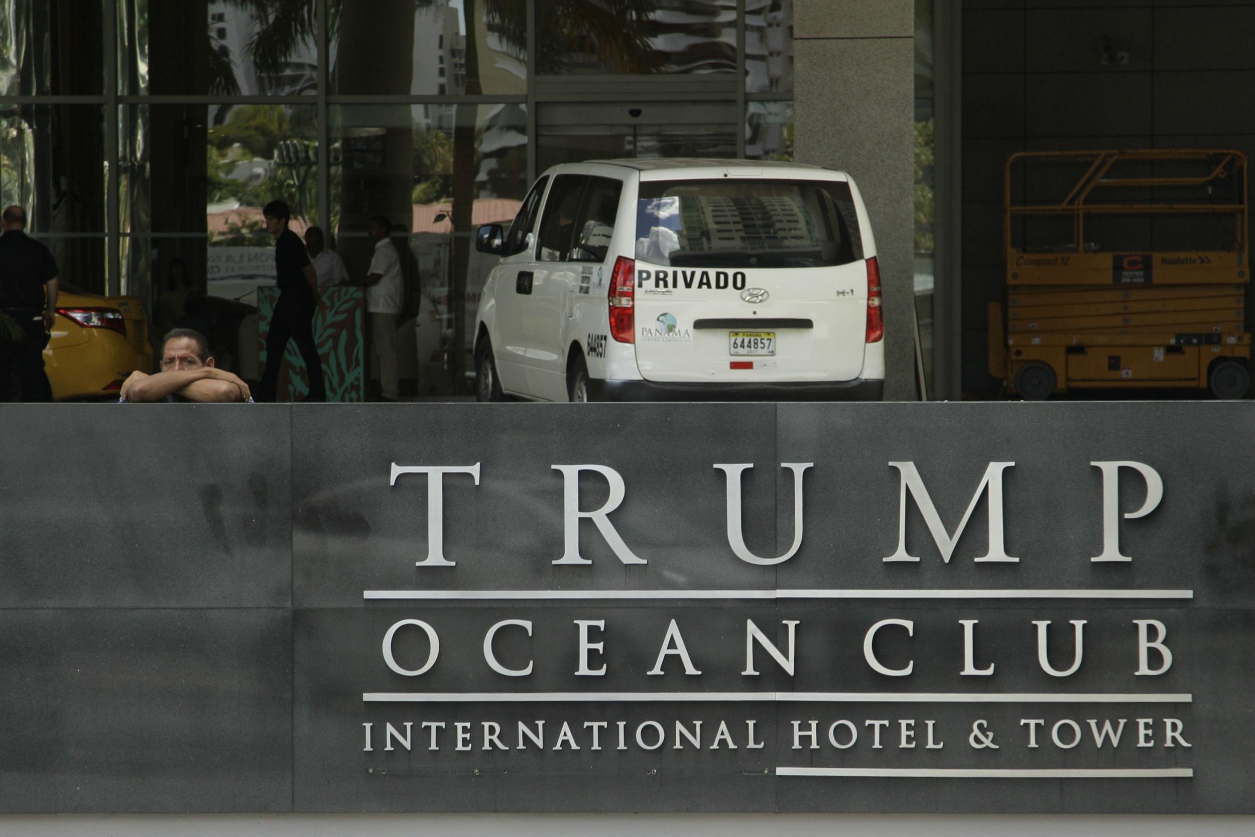 Trump’s name has since been pried off the sign outside the signature Panama project